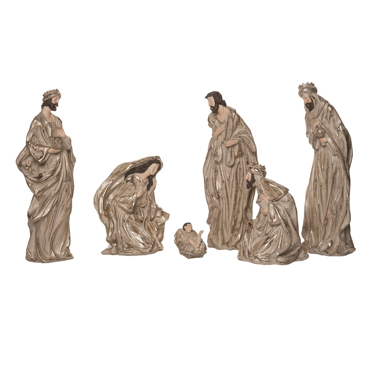 Transpac 14" Brown Christmas Nativity Set of 6, Resin Figurines with Gold Accents, Decorative Home Decor, Indoor Tabletop, 14in